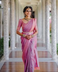 Indian Saree Draping Styles, Purple Sarees, South Indian Saree, Draping Styles, South Indian Blouse Designs