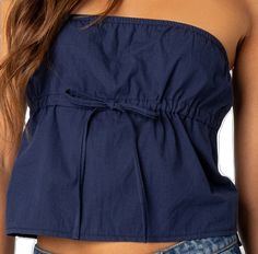 Casual Off-shoulder Tube Top, Summer Strapless Tube Top, Casual Strapless Tube Top For Day Out, Off-shoulder Cotton Tube Top, Summer Cotton Top With Drawstring Tie, Summer Off-shoulder Cotton Crop Top, Strapless Cotton Crop Top For Beach, Trendy Cotton Top With Drawstring, Trendy Cotton Crop Top With Drawstring