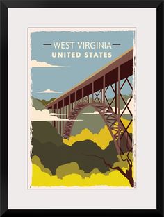 a framed poster with the words west virginia united states on it's front and back sides