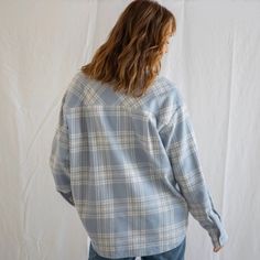 Your perfect thick, cozy, and fabulous button-down plaid shirt! Layer it with your favorite funky fresh tee or tank. All the deets: 100% Cotton Runs true to size! Light Blue Plaid, Denim Sweater, Fall Winter Wardrobe, Plaid Top, Scarf Men, Plaid Tops, Blue Plaid, Winter Wardrobe, Plaid Shirt