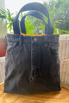 a black bag sitting on top of a wooden table