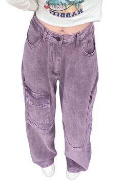 Soft Grunge Purple Wide Leg Jeans for Women Side Pockets Purple Wide Leg Jeans, Indie Crop Tops, Purple Wide Leg, Wide Leg Jeans For Women, E Girl Style, Harajuku Street Style, Soft Grunge Aesthetic, Hoodie Aesthetic, Rave Fashion