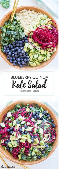 blueberry quinoa kale salad with cucumber, radishes and avocado