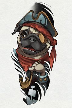 Pug pirate ( tattoo design) #neotraditional #newschool #neotraditionaltattoo #newschooltattoo #newschooltattoodesign #neotraditionaltattoodesigns #tattooideas #tattooideasformen #tattooideasforwomen New School Dog Tattoo, Pug Dog Tattoo, Pirate Tattoo Design, Pirate Dog, Pug Tattoo, Pirate Tattoo, New School Tattoo, Dog Rooms, Tattoo Art Drawings