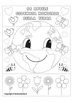 the earth with flowers and hearts on it is cut out to be used as a coloring page