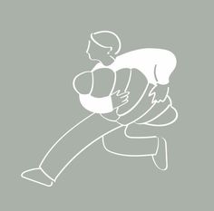 a drawing of a man carrying a baby