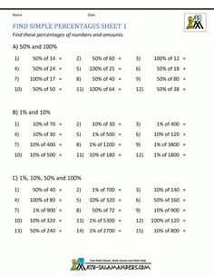 the printable worksheet for finding percentages