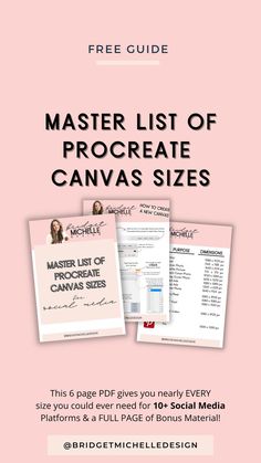 the master list of procreate canvass is shown in three different colors and sizes