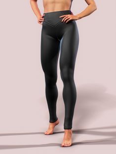 "Shop safely with Free DHL Express Shipping  * Applicable for the US, Canada, and New Zealand orders over $100*  Who doesn't adore plain black leggings? They're an excellent partner for your workouts or daily life. The tights really stand out with their unique V-shaped belt, the signature of the brand. The pants are shaping the booty and sculpt the legs. They come with a double layer of fabric and elastic inside for hiring your muffin top. We bet you will always turn heads wherever you go. Style the black leggings with sneakers or wedges. Pair with your favorite oversized shirt or sweater.  If you are looking for the ultimate black wet look check out those Beauties: https://www.etsy.com/listing/677568829 Available in all sizes! Why our products? - UV protection UPF 50+ ; - Shaping cut that Compression Footless Yoga Pants For Workout, Compression Workout Footless Yoga Pants, Tight Yoga Pants For Workout, Tight Footless Yoga Pants For Workout, Compression Footless Leggings For Workout, Footless Compression Leggings For Workout, Footless Stretch Workout Pants, Stretch Footless Workout Pants, High Waist Black Tights For Training