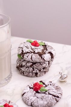 cookies and milk are sitting on a table