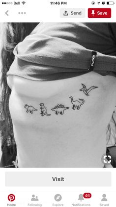 the back of a woman's neck with dinosaurs on it and an inscription that reads visit