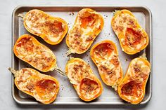 baked stuffed bell peppers on a baking sheet