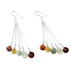 Multicolored Quartz and Jade Waterfall Earrings - Earthy Blend | NOVICA Waterfall Earrings, Rings Sterling Silver, Printed Jewelry, Moonstone Earrings, Quartz Ring, Green Jade, Women Artisans, Jewelry Packaging, Hook Earrings