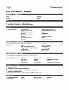 the new team member checklist is shown in black and white, as well as other items