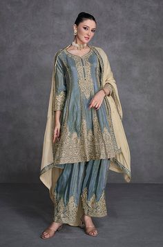 Slate Blue Salwar Kameez | Pakistani Wedding Suits | Saira's Boutique | Saira's Boutique Blue Colour Dress, Palazzo Suit, Desi Clothes, Ghagra Choli, Designer Salwar Suits, Anarkali Suit