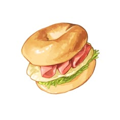 a drawing of a sandwich with meat and lettuce on it's bun