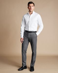 Smart Stretch Texture Trousers - Charcoal Grey | Men's Charles Tyrwhitt Smart Stretch Texture Trousers - Charcoal Grey Size W30 L30 Cotton Dress Pants And Shirt Men, Skater Formal Men, Men Gray Pants Outfit, Grey Smart Pants Outfit, Charcoal Grey Pants Outfit Men, Gray Slacks Men Outfit, Mens Work Attire, Charcoal Pants Outfit Men, Grey Pants Men Outfit