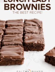 chocolate brownies on a white background with the title text reads, lunch ready brownies the best recipe