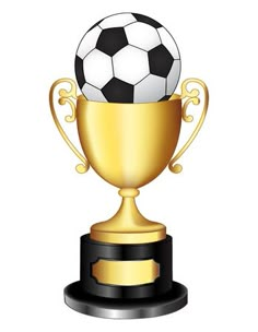 a golden trophy cup with a soccer ball on top royalty illustration for design or advertising