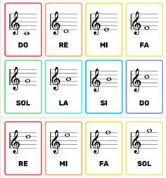 music notes with different colors and symbols