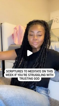 a woman sitting on top of a bed with her hand in the air and texting that reads, sculptures to meditate on this week if you're struggling with this