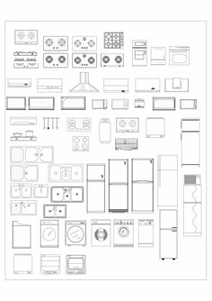 a drawing of various kitchen appliances and appliance