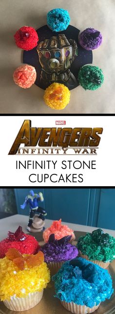 the avengers cupcakes are made out of crochet and have different colors