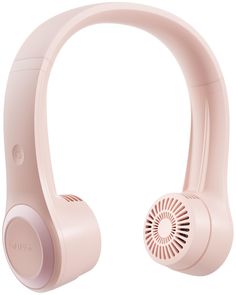 the pink headphones are on display against a white background