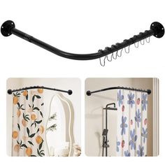 the shower curtain rod is attached to the wall and has an orange flower design on it