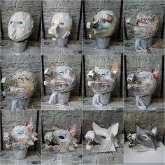 several images of different types of paper machs on top of each other in various positions