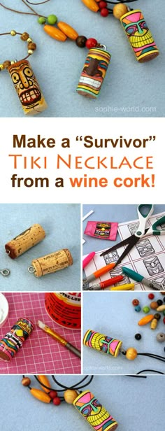 the cover of make a survivor tiki necklace from a wine cork