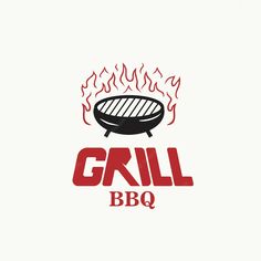 the grill bbq logo is shown on a white background with red flames coming out of it