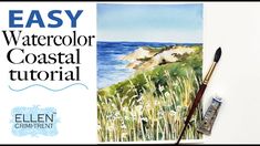 an easy watercolor coastal scene with brush and acrylic paint