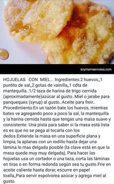 some food is on a white plate with words in spanish and an article about it