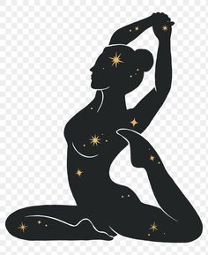 a woman sitting on the floor with stars in her hair silhouetted against a white background