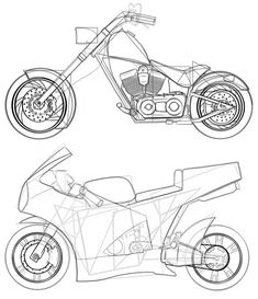 the motorcycle is shown in three different positions, including front and rear wheels with spokes