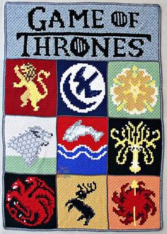 a crocheted blanket with the words game of thrones written in different colors