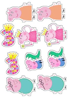 peppa pig stickers are shown with numbers and symbols in the shape of pigs