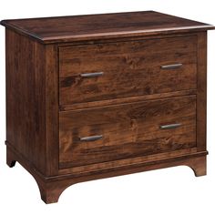 a brown wooden dresser with two drawers