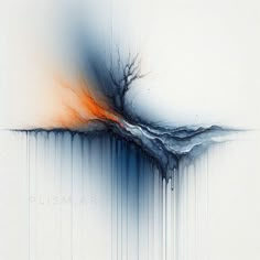 an abstract painting with orange and blue colors in the middle, on a white background