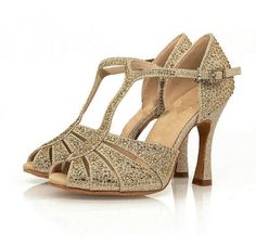 Women's Sparkling Glitter Customized Heel Latin Shoes Salsa Shoes Ball Gold High Heel Dance Shoes For Party, Gold Open Toe Dance Shoes For Summer, Gold Open Toe Summer Dance Shoes, Gold High Heel Dance Shoes For Summer, Gold Low Heel Dance Shoes For Party, Party Dance Shoes With Heel Strap And Round Toe, Gold High Heel Dance Shoes For Evening, Gold Dance Shoes For Summer Evenings, Gold Ankle Strap Dance Shoes