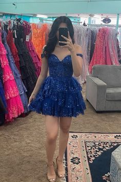 Royal Blue Sequin Appliques Tiered Short Dress Hoco Dress Light Blue, Tulle Material, Winter Formal Dresses, Dress Light Blue, Hoco Dress, Junior Prom Dresses, Tiered Ruffle Skirt, Sequin Appliques, Short Prom Dress