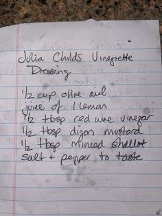 a piece of paper with writing on it that says julia child's ungreate