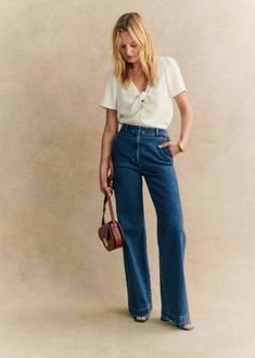 Jane Birkin Style, Monochromatic Outfit, Denim Suit, Cotton Textile, Perfect Jeans, Denim Trousers, Trouser Jeans, Parisian Style, Swimwear Tops