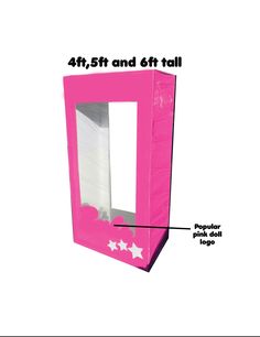 a pink cardboard box with white stars on it and the words 4ft 5in and 6ft tall