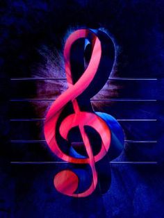 an abstract music note with red and blue ribbons