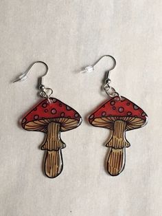 Pride Mushroom, Shrink Plastic Earrings, Lesbian Earrings, Earrings Cottagecore, Shrink Plastic Jewelry, Weird Jewelry, Quirky Jewelry, Mushroom Earrings