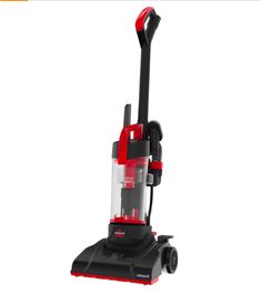 a red and black vacuum cleaner on a white background