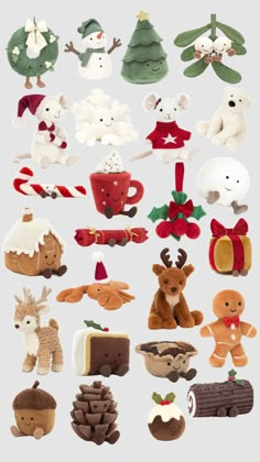 many different types of stuffed animals and decorations on a white background with text overlay