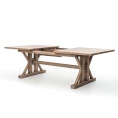 two wooden tables sitting next to each other on top of a white surface with no one around them